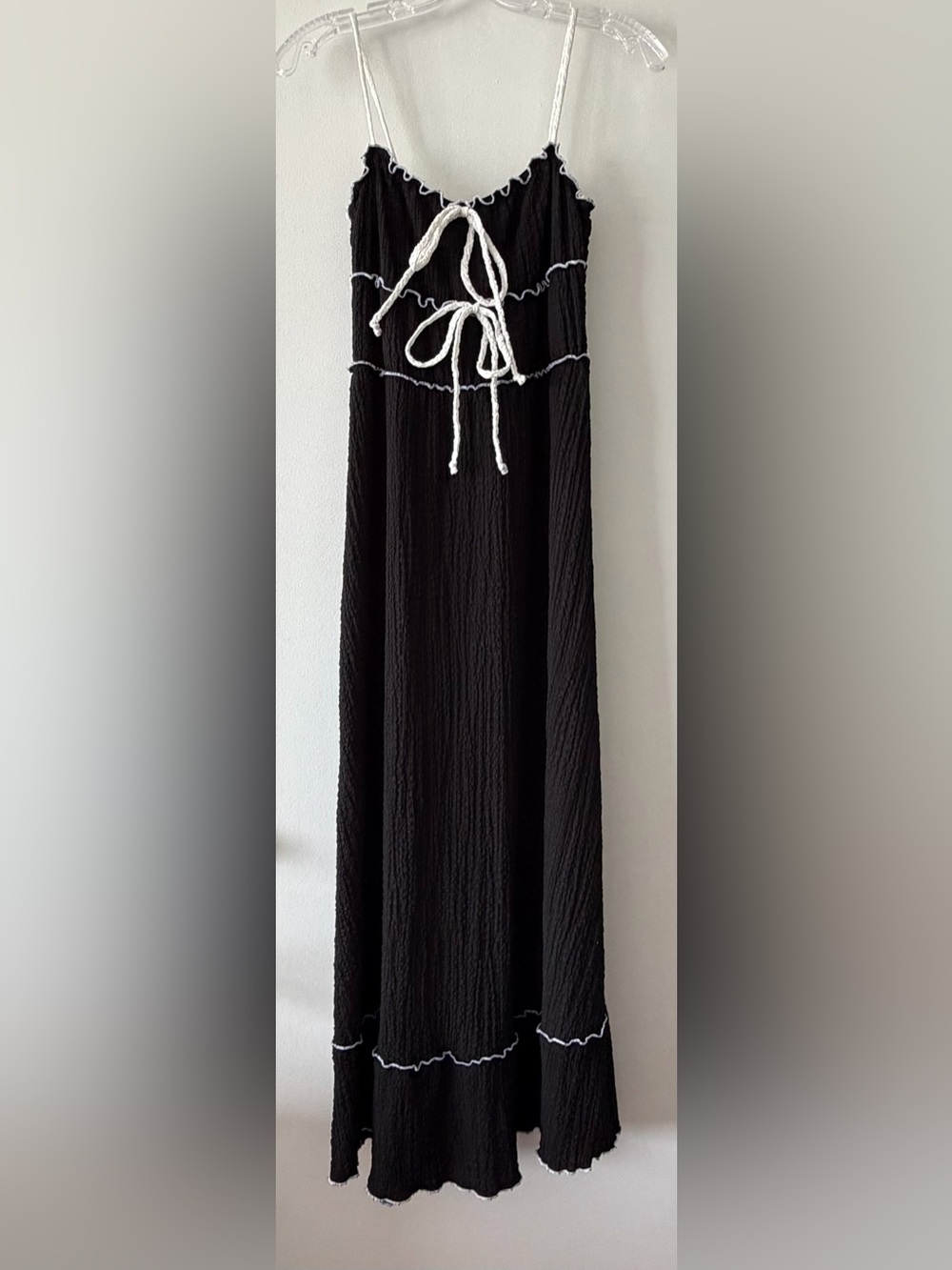 See You Monday Whimsigoth Crinkle Tiered Maxi Dress Lettuce Edge M Fairy Grunge